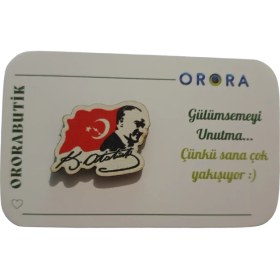Resim Ororabutik Atatürk Ahşap Broş -Rozet 2-3cm 