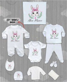 Resim Minito Baby İsme Özel 10'lu Pamuklu Kız Bebek Hastane Çıkışı Seti_MT_185-10 Krem 