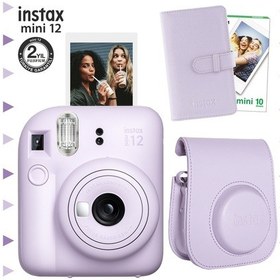Resim Fujifilm Instax Mini 12 Fotoğraf Makinesi + 10'lu Film + Laporta Albüm + Deri Kılıf Seti Lila 