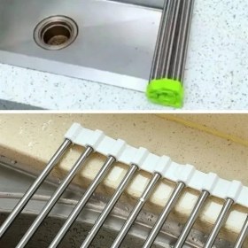 Resim Kararlı Ticaret Evye Üstü Katlanır Nihale Paslanmaz Çelik Pratik Sebze Meyve Bulaşık Kurutma Süzgeci 