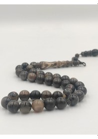 Resim Usta İşcilikli Bufalo Boynozu Tesbih 10 Mm Küre Kesim Takımlı Sistemli Püskül Siyah 