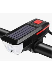 Resim Petinka Solar Enerjili Usb İle Şarj Edilebilir Ledli Bisiklet Feneri Kornalı Ve Su Geçirmez Far Siyah 