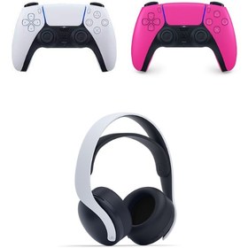 Resim PS5 Dualsense Controller Kablosuz Kumanda Beyaz + PS5 Dualsense Controller Kablosuz Kumanda Nova Pembe +Pulse 3D Kablosuz Kulaklık (Beyaz) 