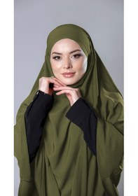 Resim Hürrem Bone Haki Pratik Hazır Geçmeli Tesettür Eşarp Medine İpeği Bağcıklı Sufle Hijab 2301 09 