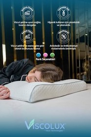 Resim Bombeli Lüx Boyun Destekli Ortopedik Yastık; Anti-aging Visco Yastık Mavi 57x42x13/11, Mavi 