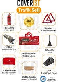 Resim COVERİST Trafik ve İlk Yardım Seti - Muayene Uyumlu 1 KG Araç Yangın Tüpü - 2 Adet Reflektör - Gold Pack 