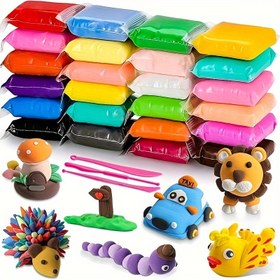 Resim Zehirsiz Ultra Hafif Çocuk Kil Seti - Renkli DIY Sanat Aracı, El Becerilerini ve Hayal Gücünü Geliştirir, Güvenli Plastik Kılçık, Kolay Şekillendirme 