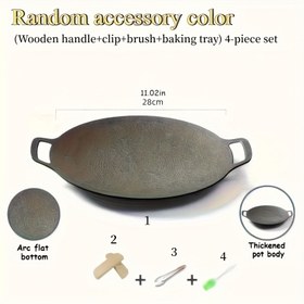Resim 1 set 4'lü yapışmaz dökme demir tava - dökme demir wok - yapışmaz kızartma tavası. 1 tencere + 3 aksesuar kombinasyonu, kolay temizlik | açık hava mutfak gereçleri - kamp malzemesi - piknik - pişirme ekipmanı. Piknik seti, açık hava yemek pişirme kiti 