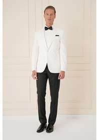 Resim Efor Black 035 Slim Fit Saten Yaka Çift Yırtmaçlı Tek Düğmeli Krem Damatlık Smokin Ceket Krem 