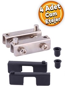 Resim Badem10 Cam Tutucu Etejer U Tipi Cam Raf Ahşap Menteşesi Nikel (4 Adet) 