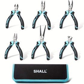 Resim SHALL Mini Pense Seti, 6 Parça Küçük Pense Takımı - İğne Burunlu, Uzun Burunlu, Kıvrık Burunlu ve Çapraz Pense Dahil, El İşleri, Elektronik Tamir & Takı Yapımı İçin, Cüzdanlı 