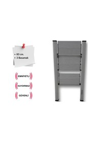 Resim Endokon Katlanır Şık Merdiven Gümüş 3 Basamaklı - Alüminyum - Ev - Ofis Merdiveni 
