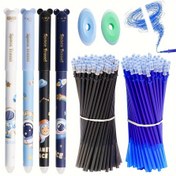 Resim Silinebilir Jel Kalem Seti Yedeklerle, İnce Uç 0,5 mm, Uzay Temalı Siyah ve Mavi Mürekkepli Kalemler, 20 Ek Yedek ve 2 Silgi ile 4 Roller Kalem, Ofis ve Okul Kırtasiyesi için Sihirli Yazma Kalemleri. 
