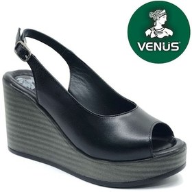 Resim Venüs Torik Hakiki Deri Comfort Ortopedik Dolgu Taban Kadın Sandalet Siyah 
