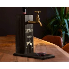 Resim Bk Gift Aynalı Altın Kabartma Musluklu Doğal Siyah(Ebony) Ahşap Şarap Standı, Home Bar, Içecek Dispenseri, Ahşap Içecek Çeşmesi-4 