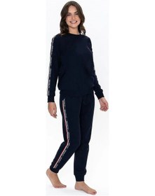 Resim U.s Polo Assn. 20113 Kadın Uzun Kollu Bisiklet Yaka Paçası Lastikli Rahat Ev Giyim-lacivert Lacivert 