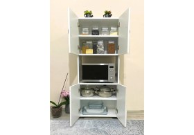 Resim Irmak Mobilya 4 Kapaklı Orta Bölmeli Çok Amaçlı Beyaz Mikrodalga Fırın Dolabı, Mini Fırın Mutfak Dolabı 