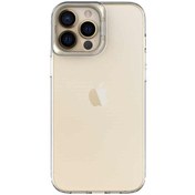 Resim CaseWorld Iphone 14 Pro Max Uyumlu Kapak Lens Standlı Sararmaz Şeffaf Silikon Kılıf - Gold 