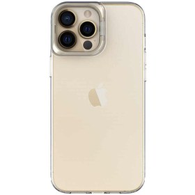 Resim CaseWorld Iphone 14 Pro Max Uyumlu Kapak Lens Standlı Sararmaz Şeffaf Silikon Kılıf - Gold 