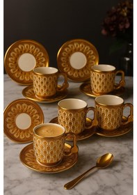 Resim Gold Desenli 6 Lı Porselen Kahve Fincan Seti 50 Ml Altın Rengi 