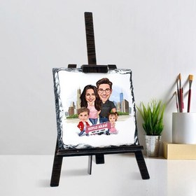 Resim Kız ve Erkek Çocuklu Harika Aile Karikatürlü Şövalye Ayaklı Taş 