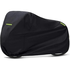 Resim Turcoshop11 210d Kalın Motosiklet Örtüsü Siyah Dayanıklı Neon Yeşil Aksanlı 220x95x110cm 