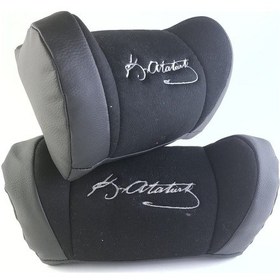 Resim Atatürk İmza Oto İkili Boyun Yastığı Siyah 