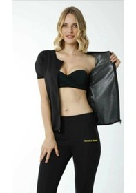 Resim Sweet Sweat Termal Sauna Takım Fermuarlı Kısa Kollu Üst + Tayt Siyah 