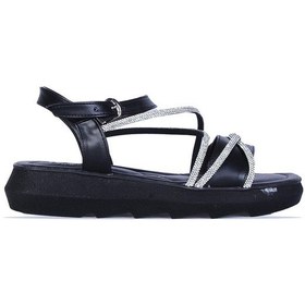 Resim Ayakcenter By5 Ayışığı Siyah Taşlı Kadın Düz Sandalet Siyah 