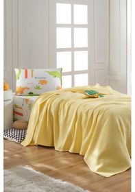 Resim Lastikli Çarşaflı Pike Takımı Tek Kişilik %100 Pamuk 3 Parça Dinolar Desenli Beyaz Weave Serisi Beyaz 