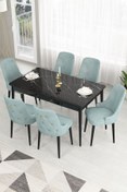 Resim Canisa Concept Lav Serisi 80x130 Sabit Siyah Mermer Desenli Masa Takımı Ve 6 Su Yeşili Sandalye 