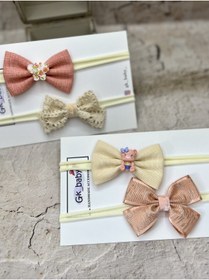 Resim GK Dörtlü somon - krem rengi Aycık kız bebek bandana seti 