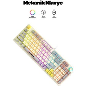 Resim Mekanik Hisli Gaming Blue Switch Türkçe Q 9 Farklı Rgb Işıklı Beyaz Oyuncu Klavyesi 
