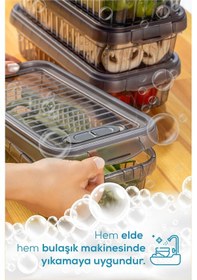 Resim Vienev 4'lü Kendinden Çizgili Kilitli Kapaklı Saklama Kabı Seti 2 L Antrasit 