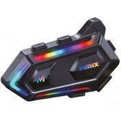 Resim Sunix Ipx6 Su Geçirmez 1000 Mah Rgb Led Efektli Intercom Motosiklet Kask Kulaklığı Ntr-102 