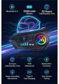 Resim Akıllı Motosiklet Kask Intercom Hd Ses, Bluetooth 5.3, Akıllı Gürültü Engelleme, Su Geçirmez Ipx6 