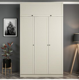 Resim Kale 3 Mebran Panjur Kapaklı 2 Çekmeceli Dolap Ve Yüklük Kumtaşı 255cm Kumtaşı 