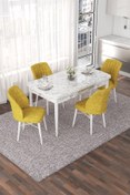 Resim Canisa Nef Serisi 70x114 Açılabilir Mdf Beyaz Mermer Desen Masa Takımı Ve 4 Hardal Sandalye 
