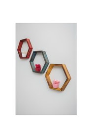 Resim Antalya Kent ekipmanları 3'lü Ahşap Renkli Beşgen Dekorasyon Raf 