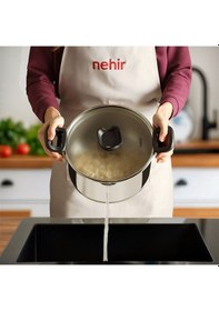 Resim Nehir Napoli 24 Cm Paslanmaz Çelik Süzgeç Kapaklı Fonksiyonel Derin Tencere 