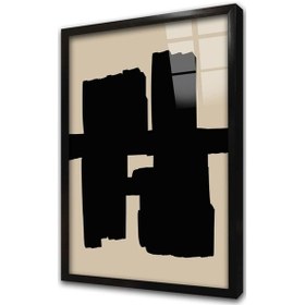 Resim Siyah Krem Soyut Çerçeveli Cam Tablo-173150 