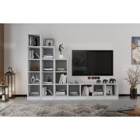 Resim Nettrends Raflı Kitaplıklı Tv Ünitesi Beyaz 230 Cm Tv-1229 