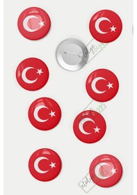 Resim 8li Türk Bayrağı İğneli Buton Rozet 58mm Beyaz - Kırmızı 