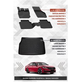Resim Sahler Skoda Superb 2024+ Uyumlu 4.5d Premium Havuzlu Oto Paspas Ve Liner Marka 3d Bagaj Havuzu 