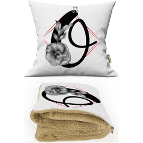 Resim O HARFİ Baskılı Kişiye Özel Opsiyonel Battaniyeli Yastık Kırlent 2 in 1 