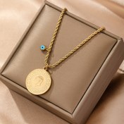 Resim 1 adet Vintage Boho 18K Altın Kaplama Paslanmaz Çelik Kolye, Mavi Nazar Boncuğu ve Portre Tasarımı, Günlük Yolculuklar, Şenlikli Mardi Gras Günü Partisi Aksesuarı için Şık Sade Retro Çok Yönlü Kadın Sokak Giyim - Tüm Mevsimler 