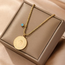 Resim 1 adet Vintage Boho 18K Altın Kaplama Paslanmaz Çelik Kolye, Mavi Nazar Boncuğu ve Portre Tasarımı, Günlük Yolculuklar, Şenlikli Mardi Gras Günü Partisi Aksesuarı için Şık Sade Retro Çok Yönlü Kadın Sokak Giyim - Tüm Mevsimler 
