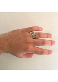 Resim Çelik Alyans Yüzük Altın Kaplama Simli Damalı Model Yzk-375 Gümüş 