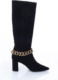 Resim shoeSSpring Kadın Kalın Topuklu Siyah Uzun Siyah Çizme 