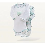 Resim Ecocotton Borneo 2'li Bebek Zıbın Uzun Kollu %100 Organik Pamuk Penye Baskılı Beyaz-Mint 